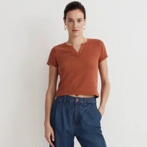 Madewell Split-Neck Henley Tee in Rust, M